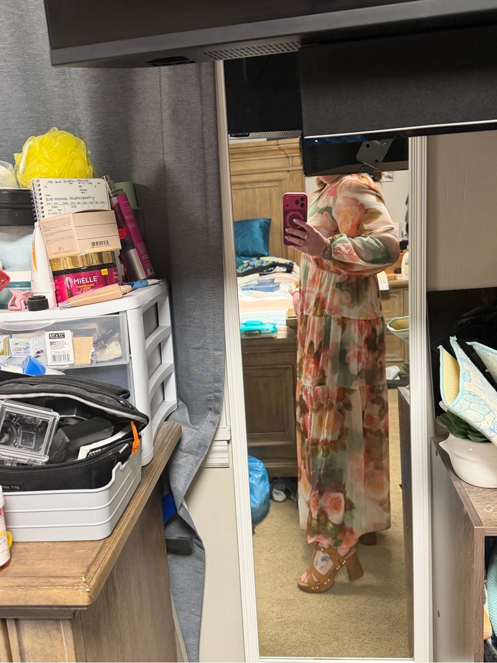 Floral Tiered dress - Pink Green Accent - Picture 3 of 3
